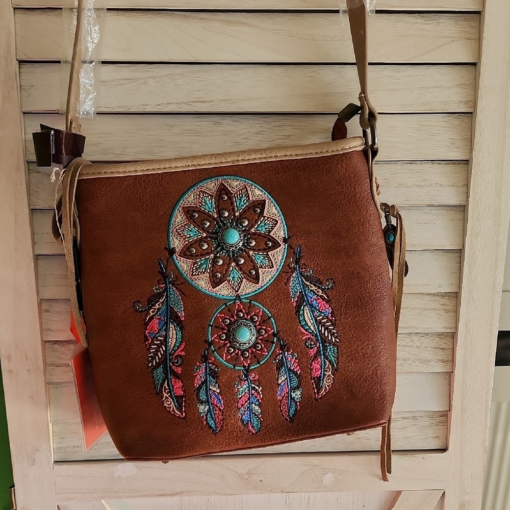 Montana West Crossbody Bag Dream Catcher Concealed Carry Purse Brown NEW